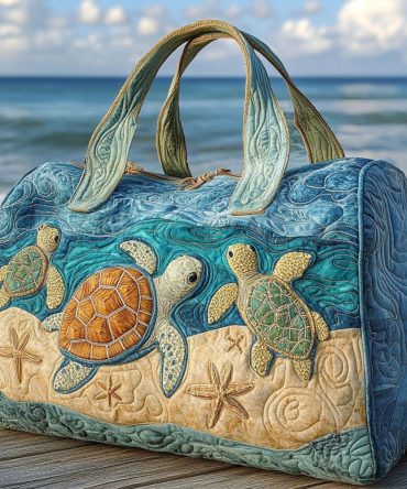 Turtly Cute Quilted Turtle Duffle Bag — Quilted Travel, Gym & Overnight Bag with Cute Sea Turtle Print