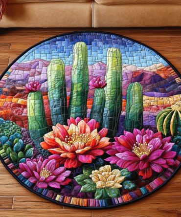 Twilight Cactus Quilted Round Mat