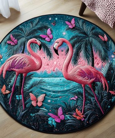 Twilight Flamingos Quilted Round Mat