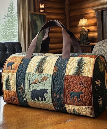 Twilight Woods Quilted Duffle Bag – Starry Forest Weekender Travel Bag, Quilted Overnight Gym Carry-On for Nature Lovers