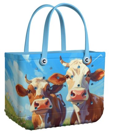 Bucket Tote Bag, Limited Edition Bogg Bag, Beach Bag Two Happy Cows