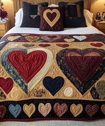Two Hearts Embrace 3-Piece Quilted Bedding Set