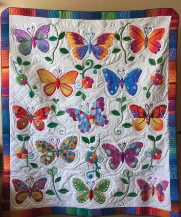 Vibrant Butterflies Quilted Blanket