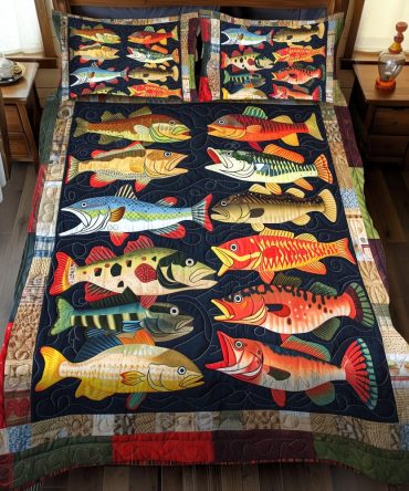 Vibrant Trout 3-Piece Quilted Bedding Set