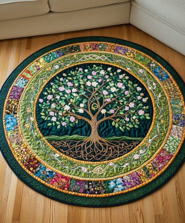 Vibrant Bloom Quilted Round Mat