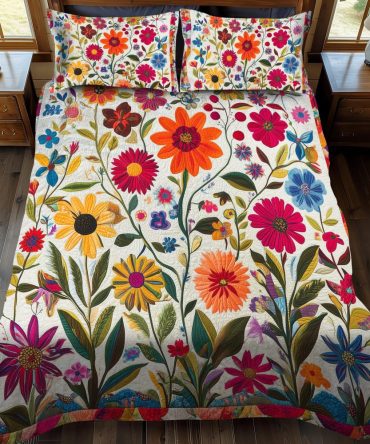 Vibrant Flowers 3-Piece Quilted Bedding Set