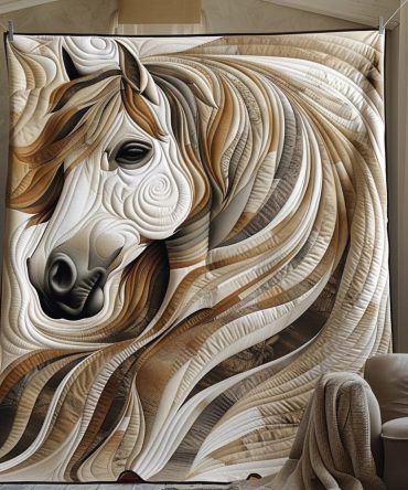 Vibrant White Horse Quilted Blanket