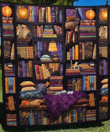 Vintage Bookshelf Quilted Blanket