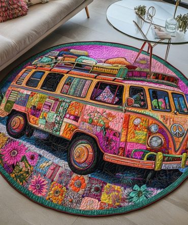 Vintage Camper Dreamscape Quilted Round Mat