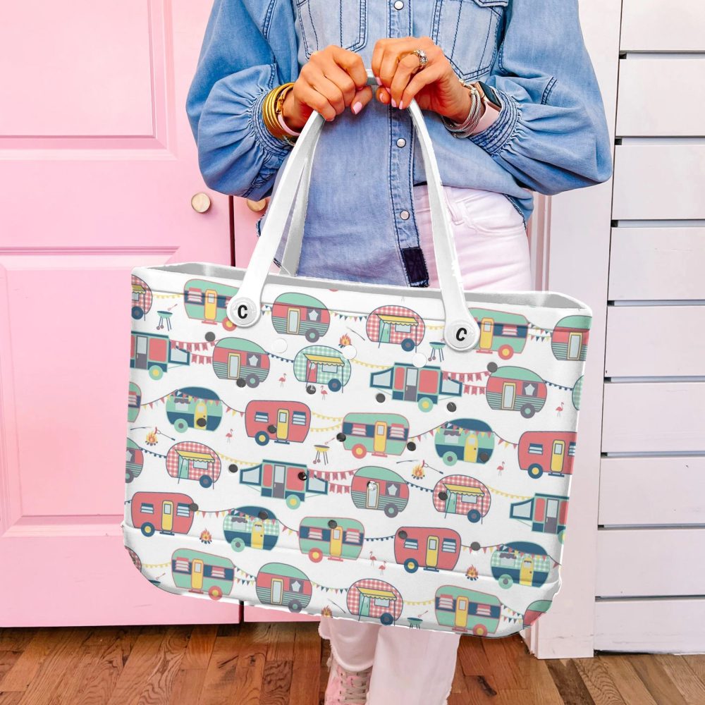 Bucket Tote Bag, Limited Edition Bogg Bag, Beach Bag Vintage Caravan - Image 7