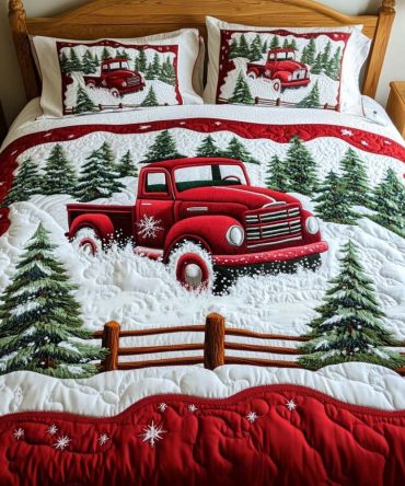 Vintage Holiday Ride 3-Piece Quilted Bedding Set