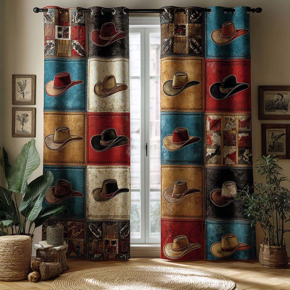 Vintage Leather Hats Quilted Curtains