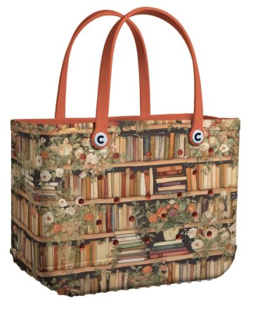 Stylish Library Bookshelf Tote Bag - Floral Vintage Design, Perfect For Book Lovers