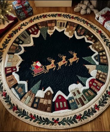Vintage Santa Ride Quilted Round Mat