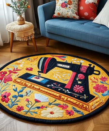 Vintage Sewing Machine Quilted Round Mat