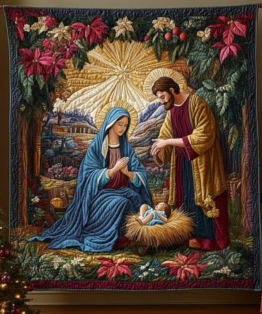 Virgin Mother And Child Quilted Blanket