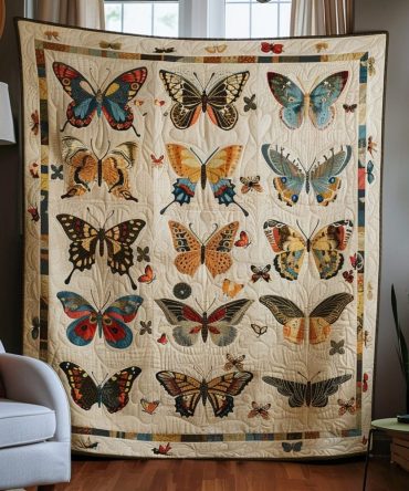 Vivid Butterflies Quilted Blanket