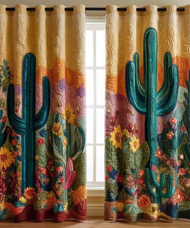 Warm Sunset Cactus Quilted Curtains