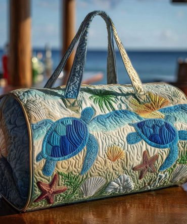 Wave Turtle Quilted Duffle Bag - Quilted Sea Turtle Travel Duffle for Beach, Gym, Weekend Getaways & Carry-On