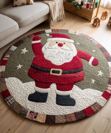 Waving Santa Claus Quilted Round Mat