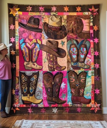 Western Boot Quilted Blanket