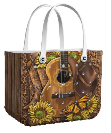 Country Chic Tote Bag – Sunflower, Guitar & Butterfly Western Design – Stylish & Spacious