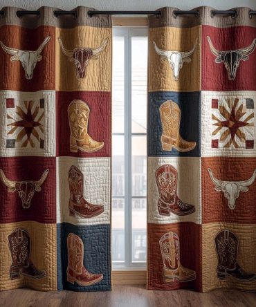 Western Icons Grid Quilted Curtains
