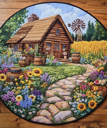 Wheatfield Cabin View Quilted Round Mat