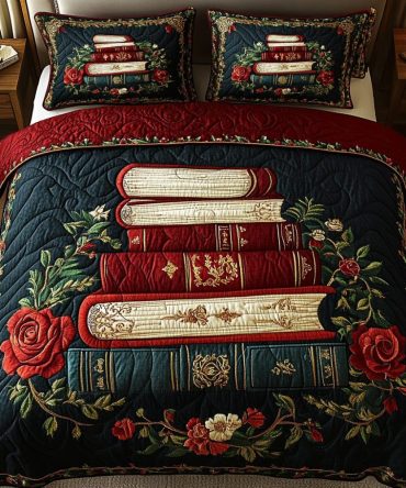 Whimsical Bookshelf 3-Piece Quilted Bedding Set