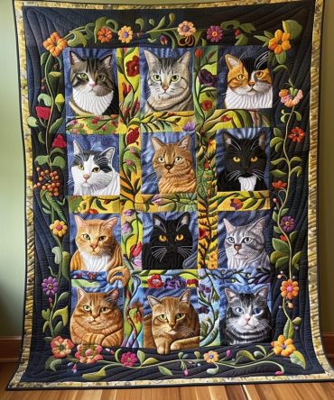 Whimsical Cat Quilted Blanket