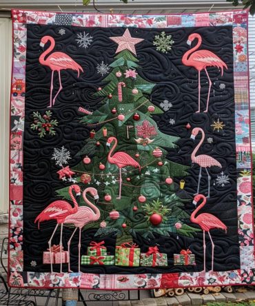Whimsical Chirstmas Tree Quilted Blanket