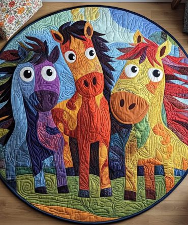 Whimsical Horse Quilted Round Mat