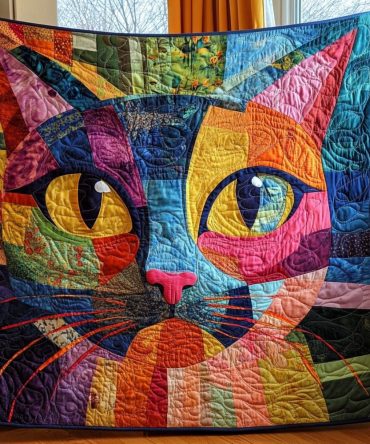 Whimsical Kitten Quilted Blanket