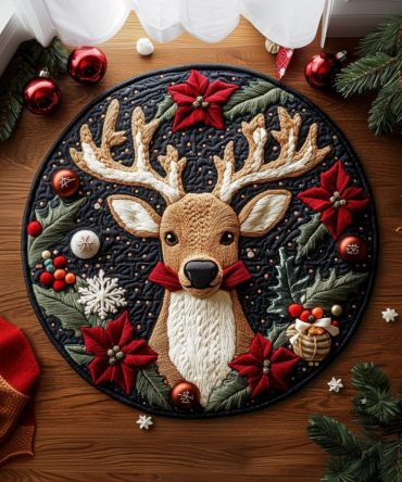 Whimsical Reindeer Quilted Round Mat