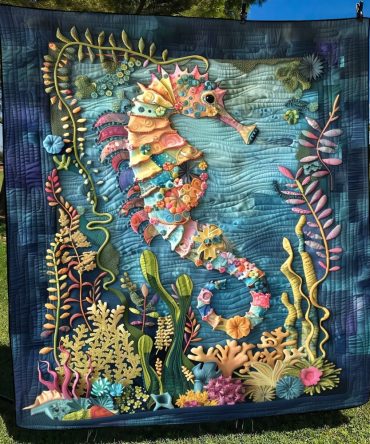 Whimsical Seahorse Quilted Blanket