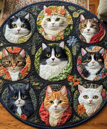 Whiskered Wonders Quilted Round Mat