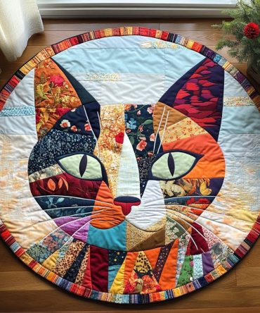 Whiskers And Paws Quilted Round Mat