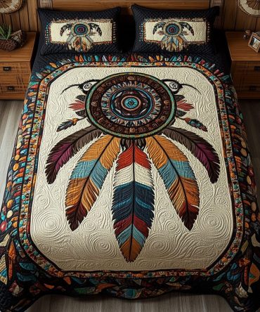 Whispering Feathers 3-Piece Quilted Bedding Set