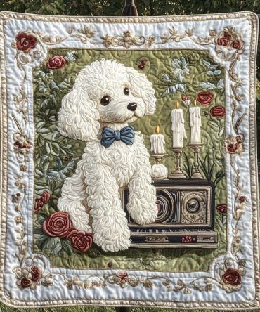 White Poodle Magic Quilted Blanket
