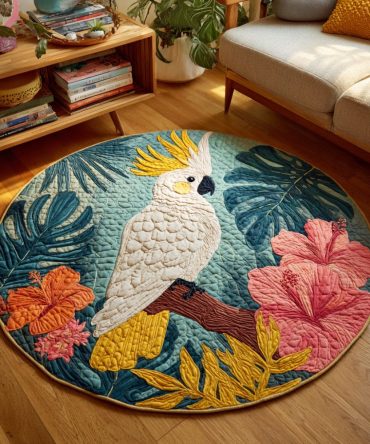 White Cockatoo Quilted Round Mat