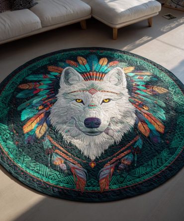 White Wolf Quilted Round Mat