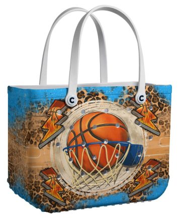 Stylish Basketball Tote Bag - Sports Design With Leopard Print & Lightning Accents - Perfect For Fans & Everyday Use!