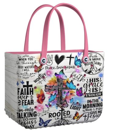 Faith-Inspired Tote Bag With Vibrant Butterfly & Cross Design - Perfect For Daily Use
