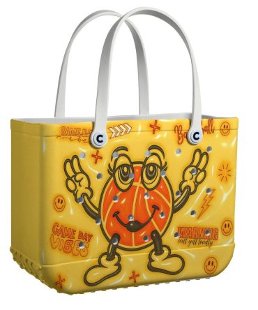 Vibrant Yellow Basketball Tote Bag - Fun Game Day Vibes & Smiley Design - Perfect For Sports Lovers