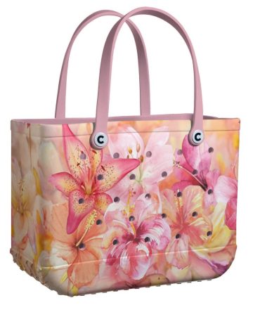 Stylish Floral Tote Bag - Vibrant Pink & Peach Blossom Design - Durable & Spacious For Everyday Use