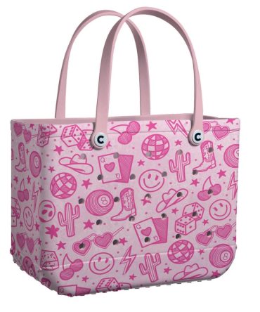 Trendy Pink Graphic Tote Bag - Stylish & Spacious For Everyday Use