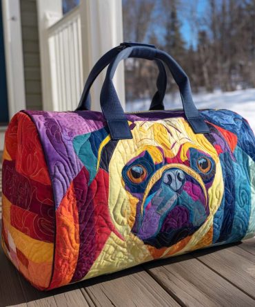 Wiggly Pug Quilted Duffle Bag — Cute Pug Travel Weekender & Gym Bag for Dog Lovers, Quilted Overnight Carry-On