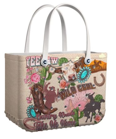 Wild Soul Western Tote Bag – Rustic Country Style With Cowboy And Cactus Print