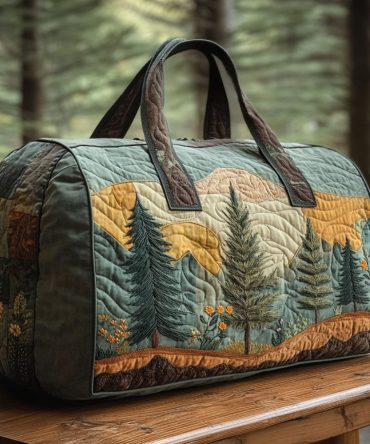 Wild Creek Quilted Duffle Bag — Quilted Weekender Duffel for Travel & Gym, Outdoor-Inspired Vintage Patchwork Nature Carry-On