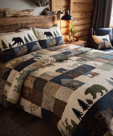 Wild Pines Bear 3-Piece Quilted Bedding Set